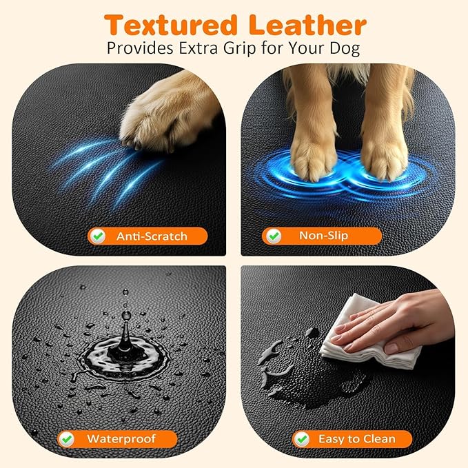 URPOWER Upgraded PU Leather Back Seat Extender for Dogs - Large Hard Bottom Dog Car Seat Cover Holds 550lbs, Waterproof Dog Hammock Pet Bed with High-Density Foam Non-Slip Backseat Protector