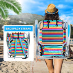 2 Pack Lightweight Portable Camping Beach Chair for Adult, Outdoor Lay Flat Folding Beach Chairs with 5 Position, Backpack Beach Chair with Towel Bar, Zipper Pouch, Cup Holder, Rainbow Striped