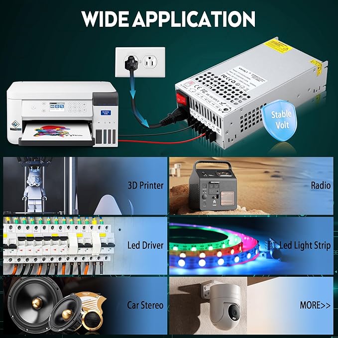 VAYALT DC 12V 100A 1200W Switching Power Supply, 110V/220 V Power Supply AC to DC Converter, Universal Regulated Switching,12V Power Supply for CCTV Camera System,3D Printer,Led Strip,Computer Project
