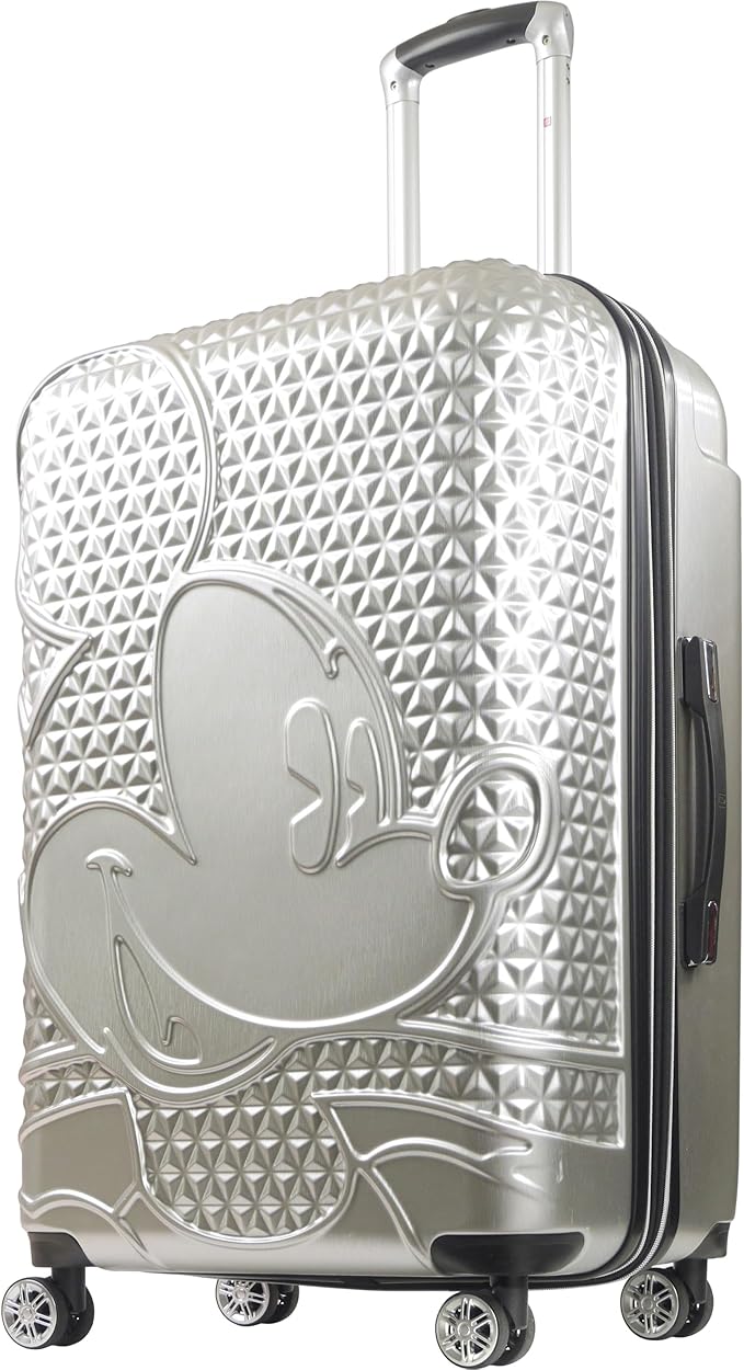 FUL Disney Mickey Mouse 30 Inch Rolling Luggage, Hardshell Suitcase with Spinner Wheels, Silver