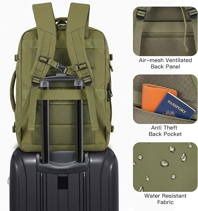 Gieury Travel Backpack, Extra Large 50L Expandable Backpack for Men Women, Carry On Backpack For Airplanes, Travel Essentials Luggage Suitcase Daypack Travel Gift Weekender Bag, Army Green