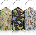 3 Pack Vintage Dinosaurs Fossil Luggage Tags for Suitcase Dinosaur Eggs PU Leather Travel Luggage Tag Privacy Cover ID Label for Women Men Baggage Backpack Handbag School Bag