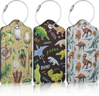 3 Pack Vintage Dinosaurs Fossil Luggage Tags for Suitcase Dinosaur Eggs PU Leather Travel Luggage Tag Privacy Cover ID Label for Women Men Baggage Backpack Handbag School Bag