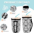 KJQJLY 3 Pack Reusable Iced Coffee Sleeves for Iced Coffee Cups or Drinks Reusable Neoprene Insulated Sleeves for Hot and Cold Drinks from Starbucks, Dunkin, And More (Black Bow)