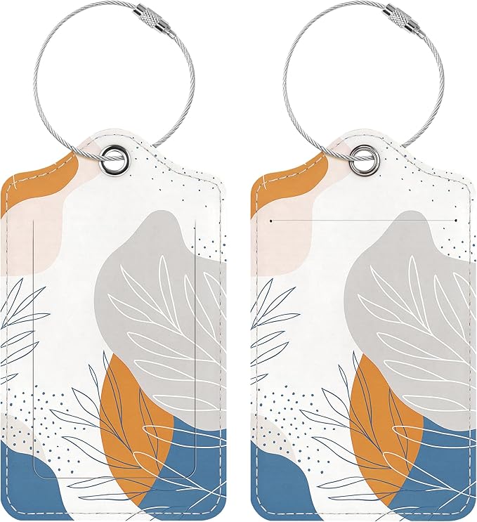 Luggage Tags for Suitcases, 2 Pack Cute PU Leather Luggage Tag TSA Approved with Stainless Steel Loop and Address Card Baggage Tag for Travel&Cruise Ships&Shipping Geometric Leaf, by Chelmon