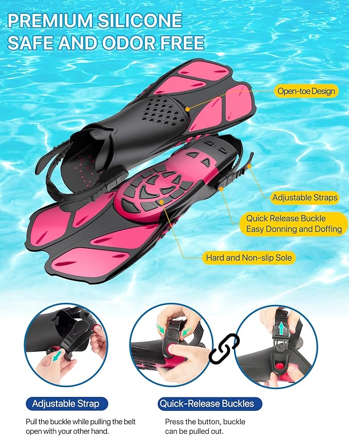 Ubekezele Snorkeling Gear for Adults Men Women,4 in 1 Snorkel Set with Panoramic View Diving Mask Anti-Fog Anti-Leak,Dry Top Snorkel,Fins and Travel Bag for Swimming,Snorkeling and Travel Diving
