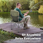 NEWBULIG Oversized Folding Camping Chair for Adults, Portable Outdoor Collapsible Chairs, 500 LBS Heavy Duty Support, with Cup Holders, Side Cooler & Pockets, for Lawn, Fishing, Hiking, Green