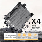 Krute Carry On Luggage 20 inch Aluminum Frame Luggage with Spinner Wheels Hardshell No Zipper PC+ABS TSA Lock Zipperless Suitcases Gray
