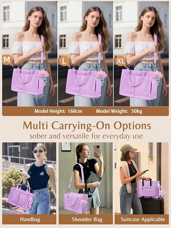BESBESME Canvas Tote Bag for Women with Zipper & Compartments– Large Work & College Laptop Tote Crossbody Shoulder Bag