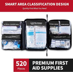 520 Pieces Premium First Aid Kit - Large Emergency Medical Kit for Survival, Car, Home, Travel, Camping, Backpack, Hiking, School (Black)