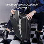 NINETYGO Carry On Luggage 22X14X9 Airline Approved with Front Pocket, 20 Inch Luggage with Front Compartment, Expandable, Double Spinner Wheels, Hardsided PC, TSA Lock (Cool Grey, Seine Max)