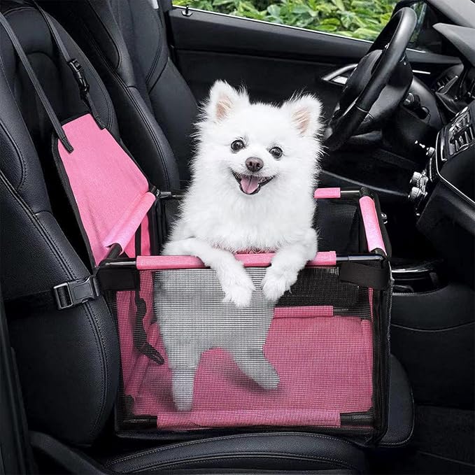 GENORTH Small Dog Car Seats for Small Dogs,Portable Puppy/Pet Car Booster Seat with Clip-On Leash and Mesh Window for Small Pet Up to 11 lbs