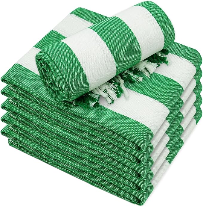 Set of 6 Turkish Beach Towel, Cotton Beach Towels, 36 x 71 Inches Turkish Towel, Sand Free, Quick Dry, Lightweight Beach Towels for Adult Green