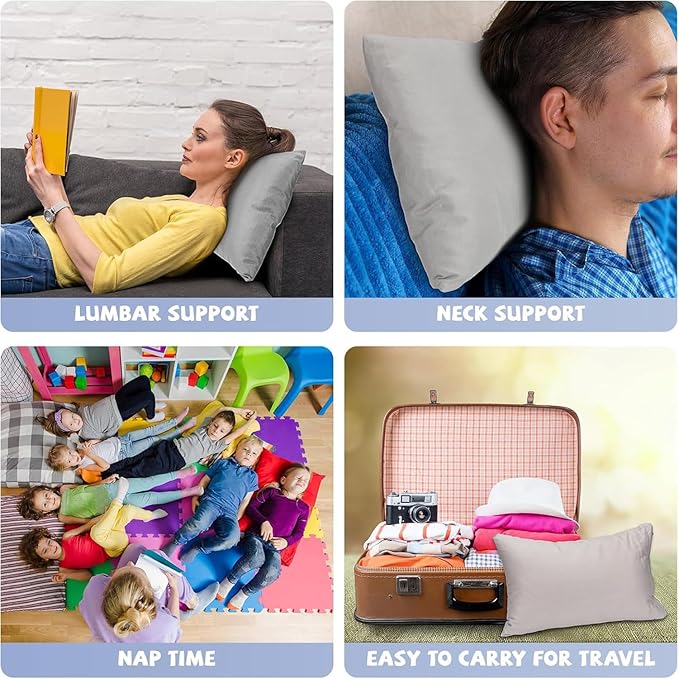 Kigley 12 Pack Mini Pillows for Daycare 9.1 x 13.8'' Small Travel Pillow Bulk Soft Breathable Cotton Pillow for Nap Travel Pet Neck Lumbar Purse Insert(Light Gray)