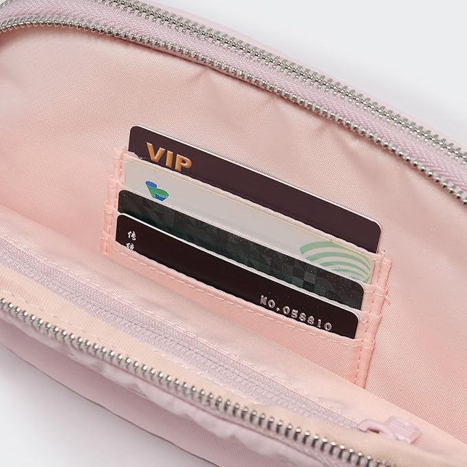 Pander Everywhere Belt Bag for Women, 5 Zipper Pockets Nylon Crossbody Fanny Pack Purse (Pink).