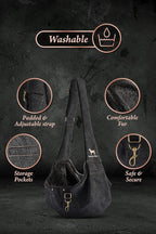 Noah & Paw Dog Sling Carrier for Small Dogs 5-18lb, Dog Sling for Small Dogs and Cats, Dog Carrier with Adjustable Padded Strap, Premium Denim, Lined with Fur, Double Safety Feature, Machine Washable
