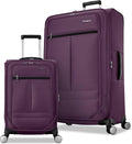Samsonite 2-PC Soft-Sided 21/29” (Carry-On & Large Checked), Lightweight Expandable Element Luggage Set with 2 Front & 1 Side Pocket, Four Spinner Wheels, Adjustable Handle, Durable- Purple