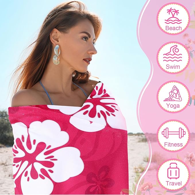 FuWeave 6 Pcs 72 x 36 Microfiber Oversized Beach Towels Large Absorbent Thin Compact Lightweight Sand Free Quick Dry Towels Pack for Travel Pool Yoga Gym Sports Beach Accessories(Flower)