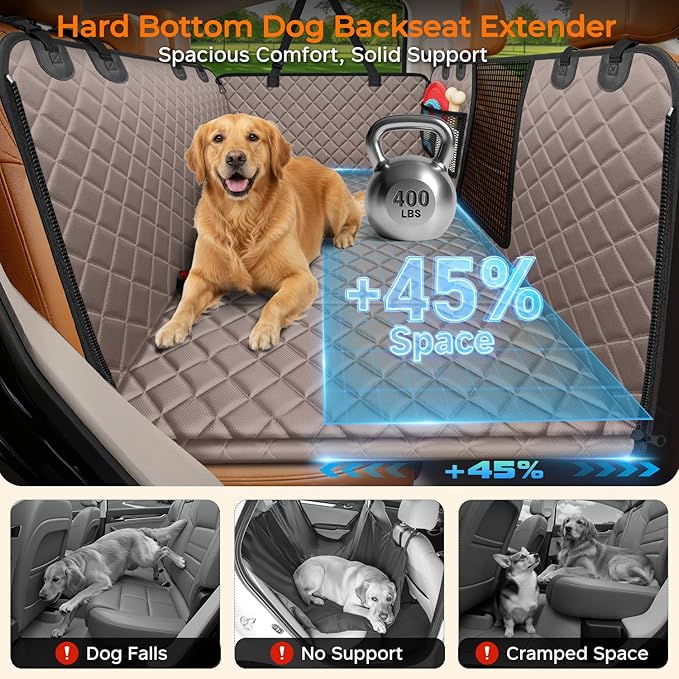 URPOWER XL Dog Backseat Extender for Full-Size Crew Cab Truck, Hard Bottom Dog Car Seat Cover for Back Seat Holds 400lbs, Waterproof Dog Hammock Pet Rear Seat Protector Travel Bed for F150 / Silverado