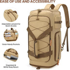 Gym Bag for Men and Women with Shoe & Laptop Compartment, 3-in-1 Sports Travel Duffel Bag Anti-Theft Weekender Carry-on Backpack for Airplane & Workout, Overnight Travel Bag, 35L, Khaki, Medium
