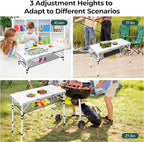 Folding Camping Table with Storage Net,3ft Portable Aluminum Folding Table with 3 Adjustable Height Max 27.3 Inch for Outdoor Backyard BBQ Picnic Cooking Tents Beach Indoor Bedroom（Silver）