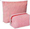 Huhumy 2 Pcs Makeup Bag Set Cute Cosmetic Pouch for Women Seersucker Travel Toiletry Bag Preppy Small Makeup Purse Pouch Aesthetic Skincare Brushes Storage Organizer for Valentine Women(Red)