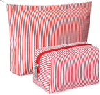 Huhumy 2 Pcs Makeup Bag Set Cute Cosmetic Pouch for Women Seersucker Travel Toiletry Bag Preppy Small Makeup Purse Pouch Aesthetic Skincare Brushes Storage Organizer for Valentine Women(Red)