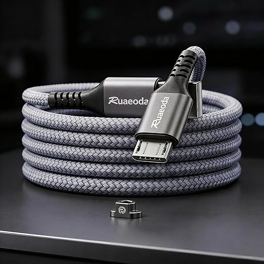 Micro USB Cable 10 ft, Android Charger Cord, High-Speed Fast Charging & Data Sync, Braided Nylon Durable Lead for Samsung Galaxy S7 S6 J7, Kindle, PS4/Xbox, Security Camera (Gray)