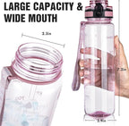 OLDLEY Water Bottle, 32oz Motivational Sports Water Bottle with Time Marker - Times to Drink - Tritan, BPA Free, Wide Mouth Leakproof, Anniversary Birthday Gifts for Men Women, Clear Pink