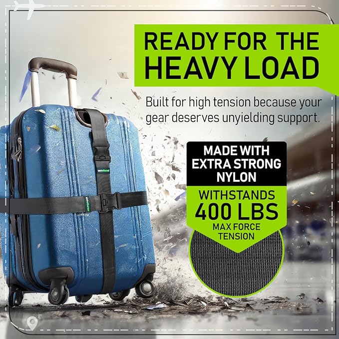 Untethered Luggage Straps | TSA-Approved Suitcase Belts with Heavy-Duty Buckles. Secure Adjustable Travel Accessories for Checked Bags. 4-Pack