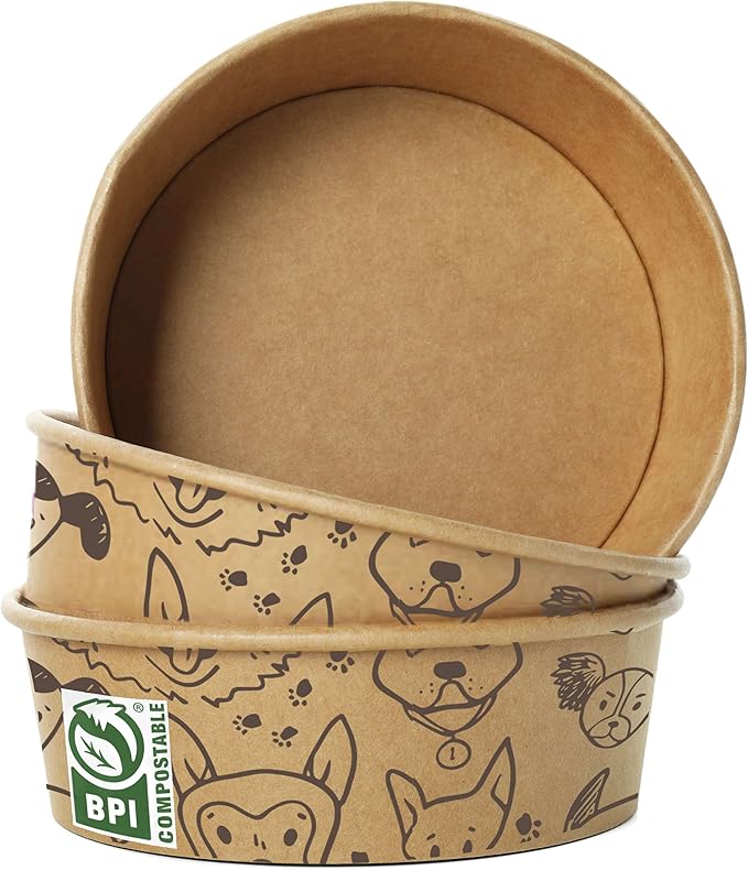 Small Dog Bowls - 25 Compostable Disposable Feeding Bowls for Dogs and Cats - Good for Dry or Wet Food, Hot or Cold Pet Food, and Travel