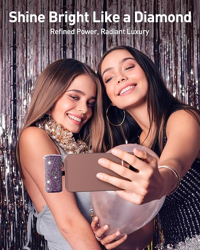 iWALK Upgraded Sparkly Portable Charger 22.5W, 5000mAh Power Bank for iPhone 17/16/15 Series, Mini Battery Pack with Built-in USB-C Connector Compatible with Samsung S25/24, iPad Pro/Air, AirPods