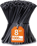 Zip Ties 8 inch with 40 lb Tensile Strength, Black Cable ties, 1000 Pack, ANOSON