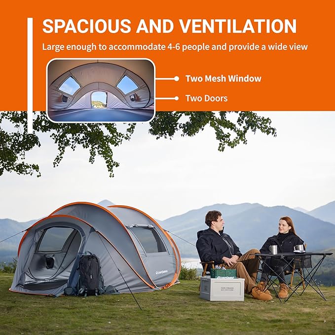 EchoSmile Pop Up Camping Tent, 2/4/6 Person Easy Setup Tent, Water Resistant Dome, Portable with Carry Bag
