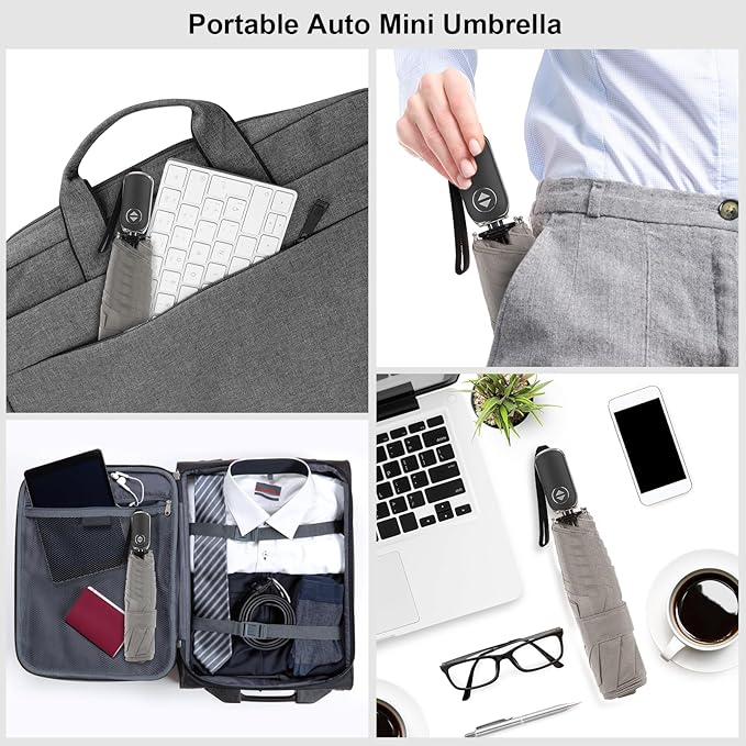 Compact Travel Umbrella for Purse - Flat Handle, Waterproof for Light Rain