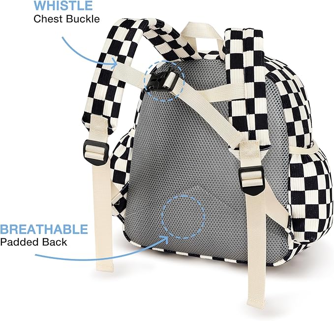 STEAMEDBUN Corduroy Toddler Backpack for Boys 2-4: Kids backpack for Boys Girls - 12 inch Preschool Kindergarten Backpacks - Checkered
