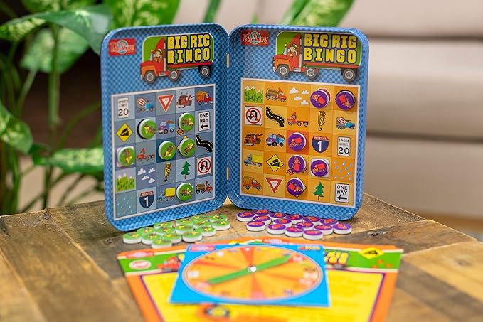TS Shure by Bendon Big Rig Trucks Bingo Games Mini Magnetic Activity Tin with Spinner and Foam Magnet Sheet 50523