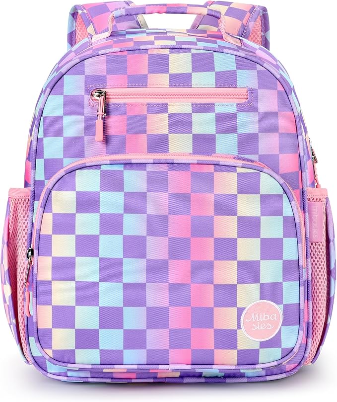 mibasies Kids Backpack for Girls: Girls Backpack 5-8 - Kindergarten Elementary School Bookbag for Girl - Checkerboard