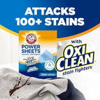 ARM & HAMMER Power Sheets Laundry Detergent Plus OxiClean Stain Fighters, Clean Cotton Scent, 52 Count, 104 Medium Loads