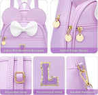 KKXIU Girls Initial Bowknot Cute Mini Backpack for Toddler, Travel Small Girl Backpacks, Personalized Birthday Gifts for Little Girls and Kids(L, Purple)