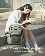 LOVEVOOK Laptop Backpack Women/Men with 40oz Cup Holder Buckle Strap, 15.6 Inch Tech-Ready Work Backpack, TSA-compliant for Travel & College with Versatile Mesh Pocket, Sage Green