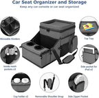 COOLBEBE Car Seat Organizer, Backseat Car Organizer with Cup Holders for Kids and Adults Travel, Cooler Compartment Passenger Seat Organizer Storage Box for Front or Middle Seat, Grey