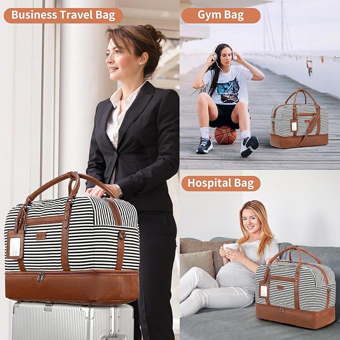 Wogarl 4PCS Weekender Bags for Women Large Overnight Weekend Travel Duffel Carry on Shoulder with Shoe Compartment Canvas Toiletry Bag for Travel Business Gym