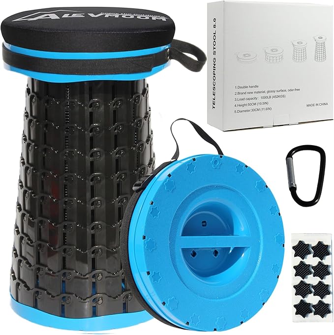 ALEVMOOM Upgraded XXL Collapsible Stool with Thick Cushion 19.7",1000lbs Max Weight,Wider & Taller Pop Up Seat, Heavy Duty Portable Retractable Folding Chair or Travel Foot Rest for Camping & Outdoors