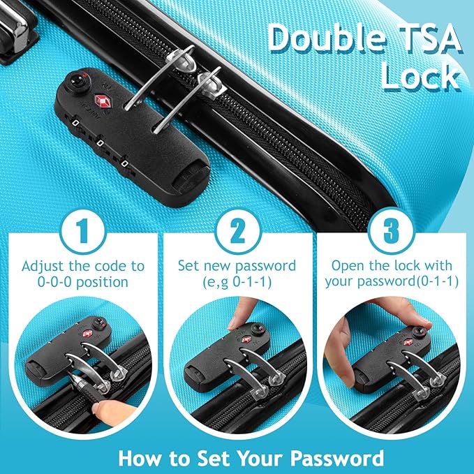 3 Piece Luggage Sets, Lightweight ABS Suitcase with 4 Spinner Wheels ＆ TSA Locks, Hardside Carry On Luggage Durable Suitcase Set for Family Travel Business - Blue, 20/24/28