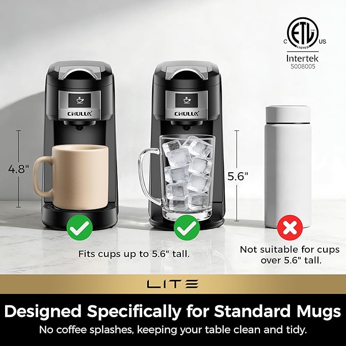 CHULUX Lite Single Serve Coffee Maker for K Cup Capsules, Single Cup Reservoir Coffee Maker with One Touch Brewing, 5 to 12 Oz Brew Sizes, Designed Specifically for Standard Mugs, Black