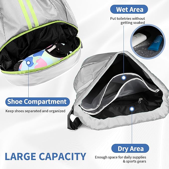 JELUTAR Drawstring Backpack Gym Bag with Shoes Compartment for Soccer, Basketball, Swim, Water-Resistant String Backpack Beach Cinch for Women Men, Grey