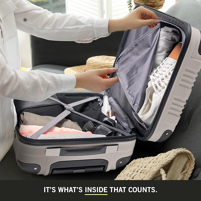 Kenneth Cole REACTION Out of Bounds Lightweight Hardshell 4-Wheel Spinner Luggage, Mushroom, 20-Inch Carry On