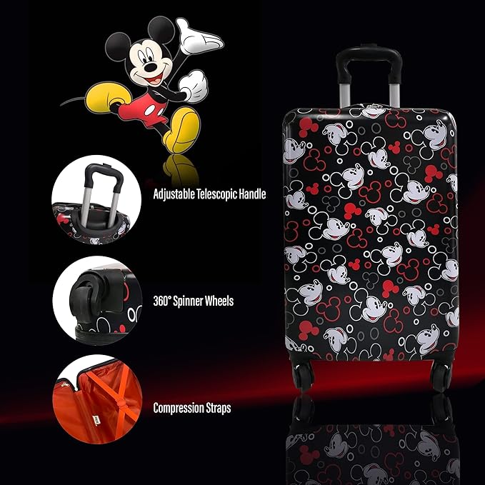 Fast Forward 20 Inches Mickey Mouse Suitcase For Kids - Hard Sided Tween Spinner Travel Trolley Kids Suitcase For Boys with Wheels