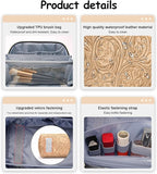 BOYATU Travel Makeup Bags Cosmetic Organizer Bag: 3 Pcs Set Large Capacity Floral Make up Bag with Compartments - Waterproof Leather Toiletry Bags with Handle for Women (17-Apricot)